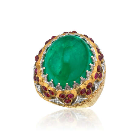 SET OF EMERALD, RUBY AND DIAMOND EARRINGS AND RING - photo 2