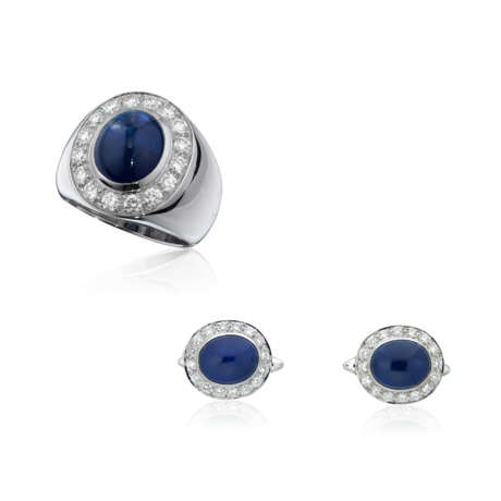 NO RESERVE - SAPPHIRE AND DIAMOND RING AND CUFFLINKS - фото 1