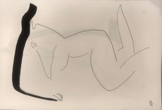reclining Paper Acrylic and ink on paper Expressionism Nude art Ukraine 2023 - photo 1