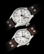 Power reserve indicator. IWC, A SET OF TWO PILOT'S WRISTWATCHES: BIG PILOT'S "FATHER" EDITION (REF. 500413) AND PILOT'S MARK XVI "SON" EDITION (REF. 325512)