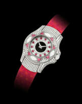 MAUBOUSSIN, DIAMOND AND RED GEMSTONE-SET WRISTWATCH
