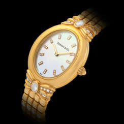 TIFFANY & CO., GOLD AND DIAMOND-SET WRISTWATCH WITH MOTHER-OF-PEARL DIAL 