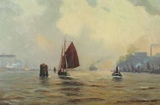 Petersen Maler des 20. Jh.. ''Hafenansicht'', mit Segelboote… - Foto 1