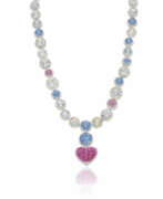 spinel. MULTI-GEM AND DIAMOND NECKLACE