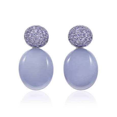 HEMMERLE CHALCEDONY AND COLORED SAPPHIRE EARRINGS - photo 1
