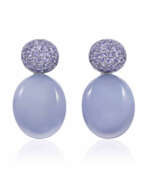 Chalcedony. HEMMERLE CHALCEDONY AND COLORED SAPPHIRE EARRINGS