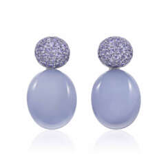 HEMMERLE CHALCEDONY AND COLORED SAPPHIRE EARRINGS