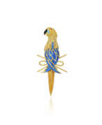 Turquoise. TIFFANY & CO., JEAN SCHLUMBERGER MULTI-GEM AND ENAMEL PARROT BROOCH