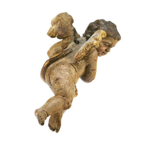 A CARVED PARCEL-GILT POLYCHROMED FIGURE OF A WINGED PUTTO - photo 8
