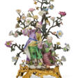 A LOUIS XV ORMOLU AND TOLE-PEINTE-MOUNTED DERBY PORCELAIN CHINOISERIE FIGURE GROUP EMBLEMATIC OF TASTE - Auktionsarchiv