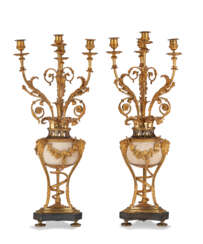 A PAIR OF LATE LOUIS XVI ORMOLU AND WHITE MARBLE CANDELABRA