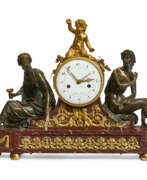 Periode von Ludwig XVI.. A LATE LOUIS XVI ORMOLU-MOUNTED ROUGE GRIOTTE MARBLE AND PATINATED-BRONZE MANTEL CLOCK