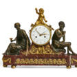 A LATE LOUIS XVI ORMOLU-MOUNTED ROUGE GRIOTTE MARBLE AND PATINATED-BRONZE MANTEL CLOCK - Archives des enchères