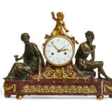 A LATE LOUIS XVI ORMOLU-MOUNTED ROUGE GRIOTTE MARBLE AND PATINATED-BRONZE MANTEL CLOCK - фото 1
