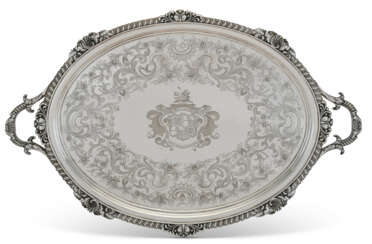 A GEORGE III SILVER TWO-HANDLED FOOTED TRAY