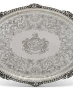Tray. A GEORGE III SILVER TWO-HANDLED FOOTED TRAY
