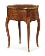 Marketerie. A LOUIS XV ORMOLU-MOUNTED TULIPWOOD AND KINGWOOD BOIS DE BOUT MARQUETRY TABLE A ECRIRE