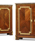 Cabinet. A PAIR OF LOUIS XVI ORMOLU-MOUNTED BOIS SATINE AND TULIPWOOD ARMOIRES BASSES