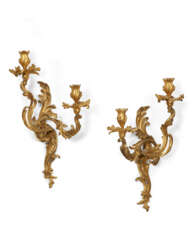 A PAIR OF LOUIS XV ORMOLU TWO-BRANCH WALL LIGHTS