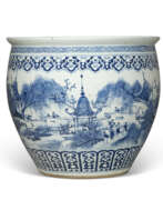 Asie. A LARGE CHINESE BLUE AND WHITE PORCELAIN JARDINI&#200;RE