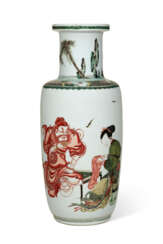 A CHINESE FAMILLE VERTE PORCELAIN ROULEAU VASE