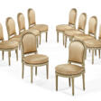 A SET OF TEN LOUIS XVI GRAY-PAINTED DINING CHAIRS - Auktionsarchiv