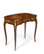 Tables. A LOUIS XV ORMOLU-MOUNTED TULIPWOOD, KINGWOOD, AMARANTH AND BOIS DE BOUT MARQUETRY TABLE A ECRIRE