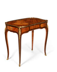 A LOUIS XV ORMOLU-MOUNTED TULIPWOOD, KINGWOOD, AMARANTH AND BOIS DE BOUT MARQUETRY TABLE A ECRIRE