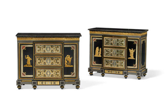 A PAIR OF LATE LOUIS XVI ORMOLU-MOUNTED EBONY, EBONIZED AND BOULLE MARQUETRY MEUBLES D`APPUI - photo 1