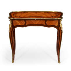 A LOUIS XV ORMOLU-MOUNTED TULIPWOOD, BOIS SATINE AND AMARANTH MARQUETRY TABLE A ECRIRE