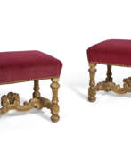 Chairs. A PAIR OF LOUIS XIV GILTWOOD TABOURETS