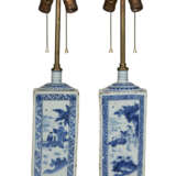 A PAIR OF CHINESE BLUE AND WHITE PORCELAIN BOTTLES, MOUNTED AS LAMPS - photo 1