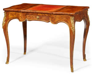 A LOUIS XV ORMOLU-MOUNTED BOIS SATINE, TULIPWOOD AND BOIS DE BOUT MARQUETRY TABLE A ECRIRE