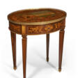 A NORTH ITALIAN ORMOLU-MOUNTED MAHOGANY, WALNUT, AMARANTH, FRUITWOOD AND MARQUETRY OVAL TABLE - Auktionspreise