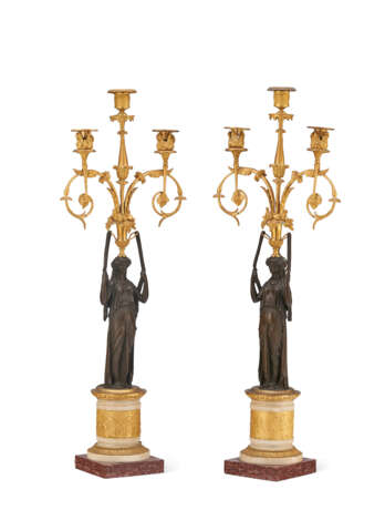 A PAIR OF DIRECTOIRE ORMOLU, WHITE MARBLE AND PATINATED-BRONZE CANDELABRA - photo 2