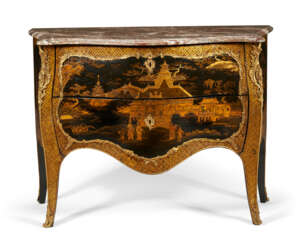 A FRENCH ORMOLU-MOUNTED BLACK AND GILT JAPANNED COMMODE
