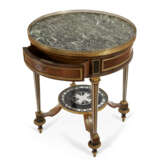 A LATE LOUIS XVI ORMOLU-MOUNTED AND BRASS-INLAID EBONY, VERRE EGLOMISE AND MAHOGANY GUERIDON - фото 4