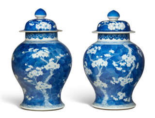 TWO CHINESE BLUE AND WHITE PORCELAIN BALUSTER JARS AND COVERS