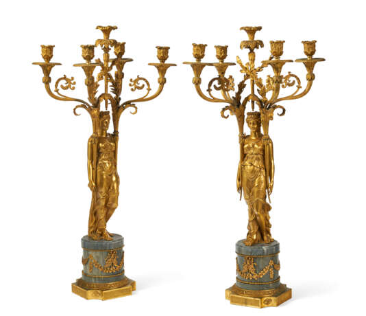 A PAIR OF FRENCH ORMOLU AND BLEU TURQUIN MARBLE FIVE LIGHT CANDELABRA - photo 1