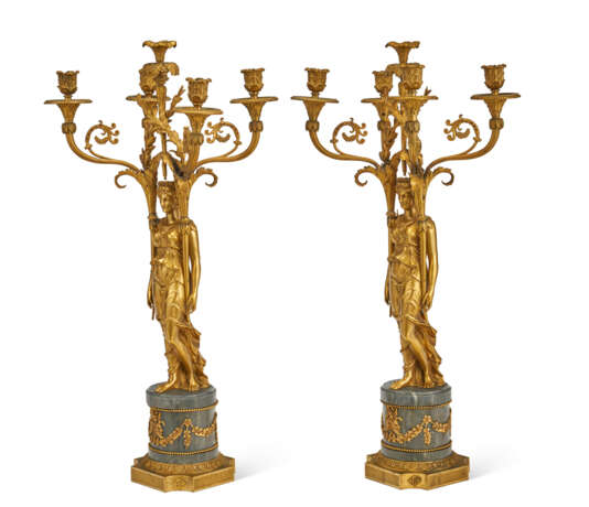 A PAIR OF FRENCH ORMOLU AND BLEU TURQUIN MARBLE FIVE LIGHT CANDELABRA - фото 7
