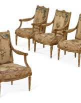 A SET OF FOUR LOUIS XVI GILT-WALNUT FAUTEILS