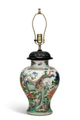A CHINESE FAMILLE VERTE PORCELAIN BALUSTER JAR, MOUNTED AS A LAMP