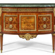 A LOUIS XVI ORMOLU-MOUNTED AMARANTH, TULIPWOOD, MARQUETRY AND PARQUETRY DEMILUNE COMMODE - Archives des enchères