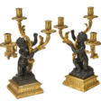 A PAIR OF RESTAURATION ORMOLU AND PATINATED BRONZE THREE-LIGHT CANDELABRA - Archives des enchères
