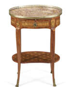 Storage furniture. A LOUIS XVI ORMOLU-MOUNTED TULIPWOOD AND PARQUETRY TABLE EN CHIFFONNIERE
