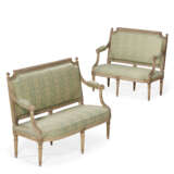 A PAIR OF LOUIS XVI GRAY-PAINTED CANAPES - photo 1