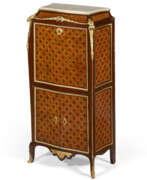 Secretaire a abattant. A LATE LOUIS XV ORMOLU-MOUNTED AMARANTH, TULIPWOOD, FRUITWOOD AND PARQUETRY SECRETAIRE A ABATTANT