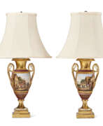 Ампир. A PAIR OF PARIS PORCELAIN PURPLE-GROUND VASES, MOUNTED AS LAMPS