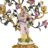 A PAIR OF LOUIS XV ORMOLU-MOUNTED MEISSEN AND FRENCH PORCELAIN AND TOLE PEINTE THREE-LIGHT CANDELABRA - фото 8