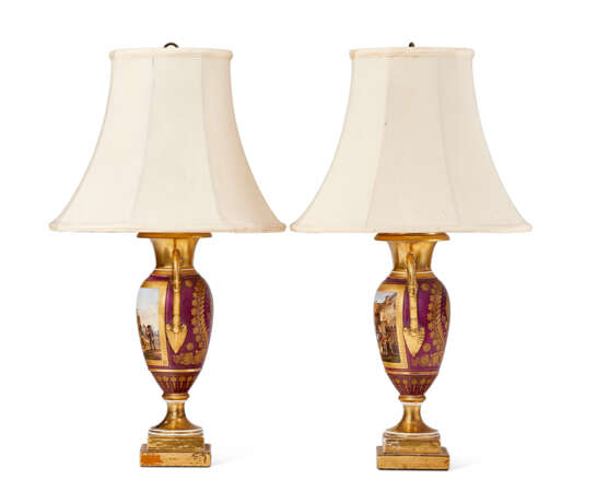 A PAIR OF PARIS PORCELAIN PURPLE-GROUND VASES, MOUNTED AS LAMPS - photo 3